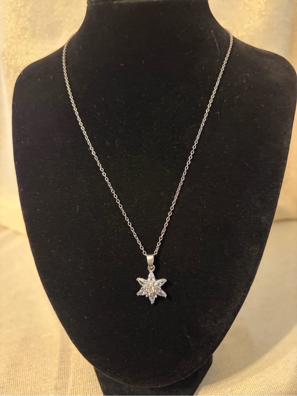 Sterling Silver Starburst Pendant Necklace in Silver - Sparkling Crystal Accent